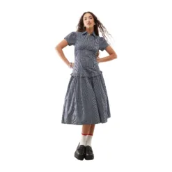 COLLUSION drop waist midi shirt dress in blue check