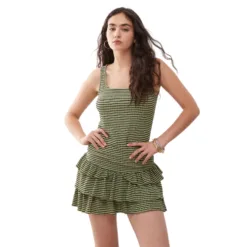 COLLUSION gingham mini dress in green